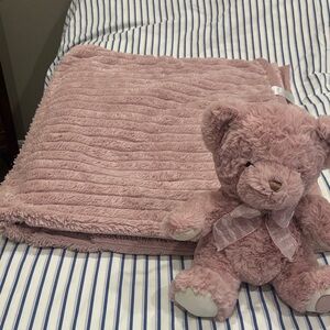 Cozy Mauve Blanket and Teddy Bear Set